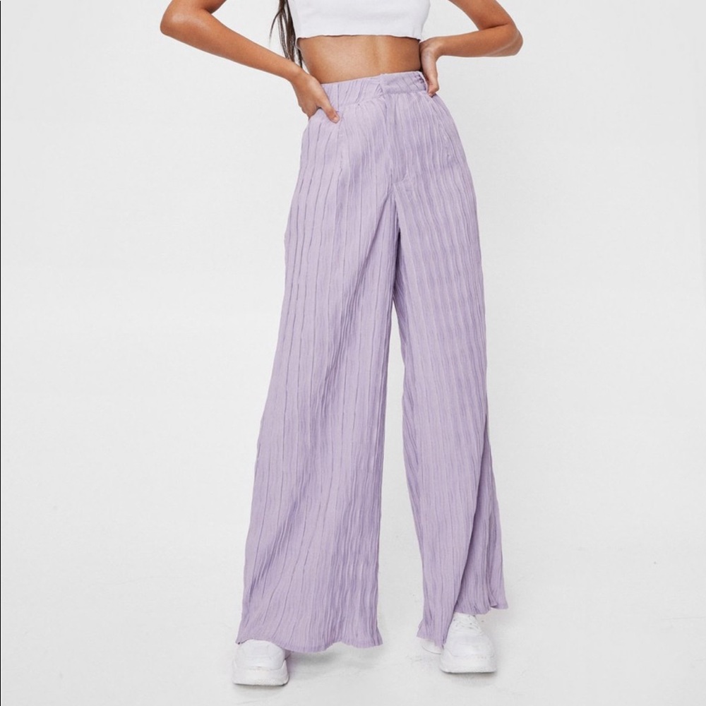 Brand new lilac high waisted wide leg plisse pants